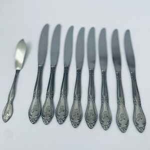 Custom Craft Monogram “R” Flatware Set Stainless 8 Dinner Knives 1 Butter Knife